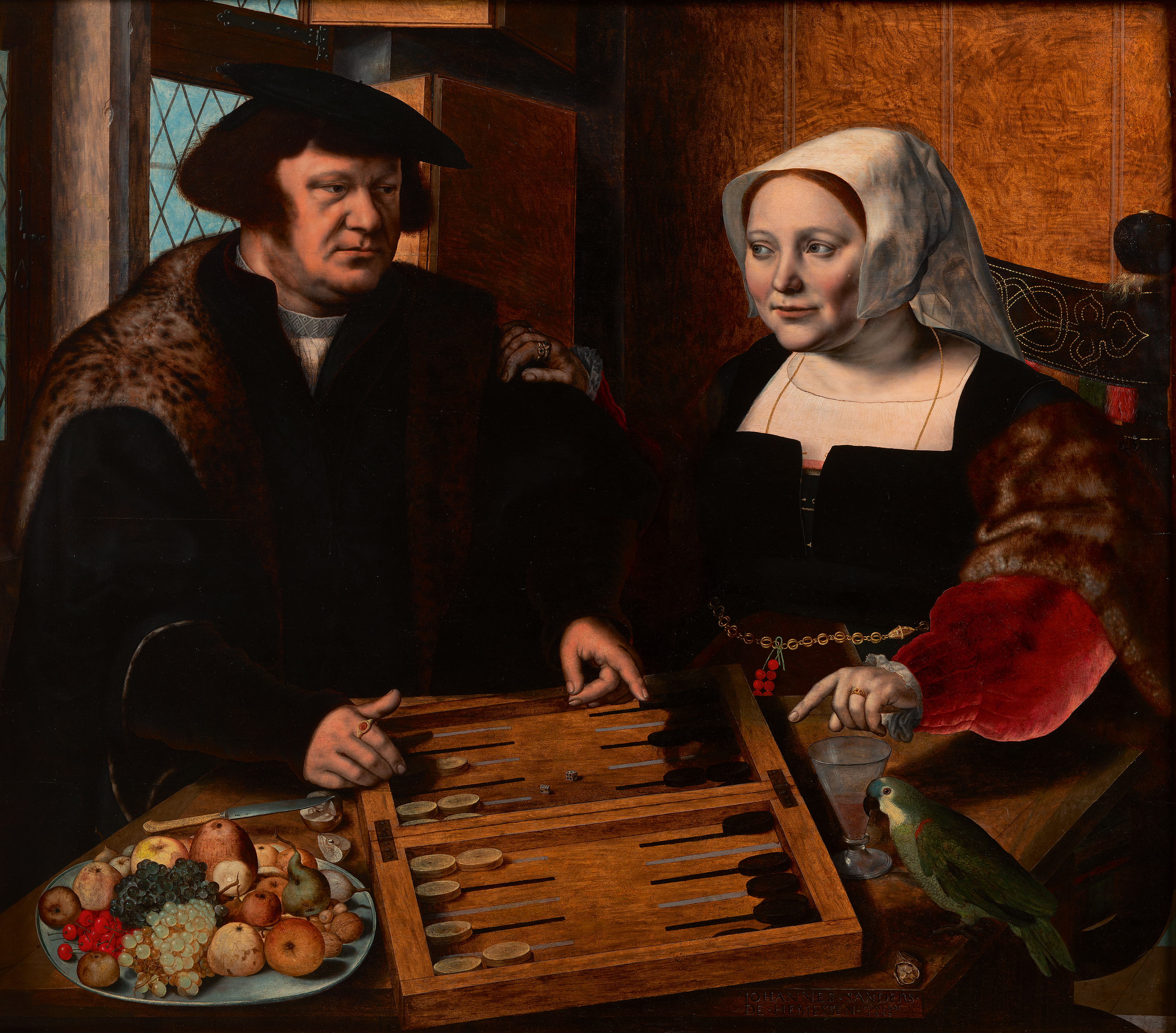 Double portrait d'un mari et d'une femme jouant aux tables