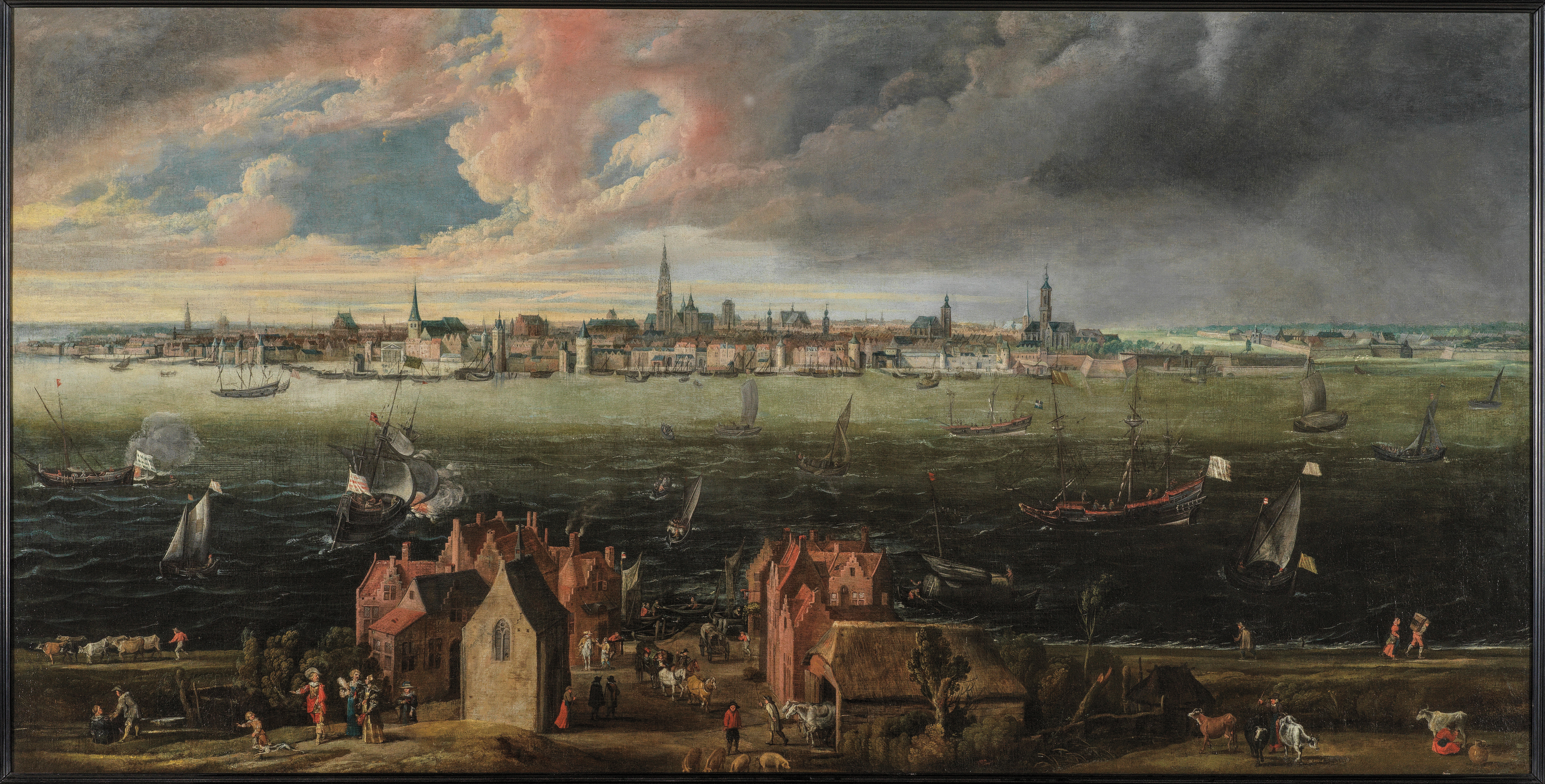 Vue panoramique de la ville d'Anvers à travers l'Escaut