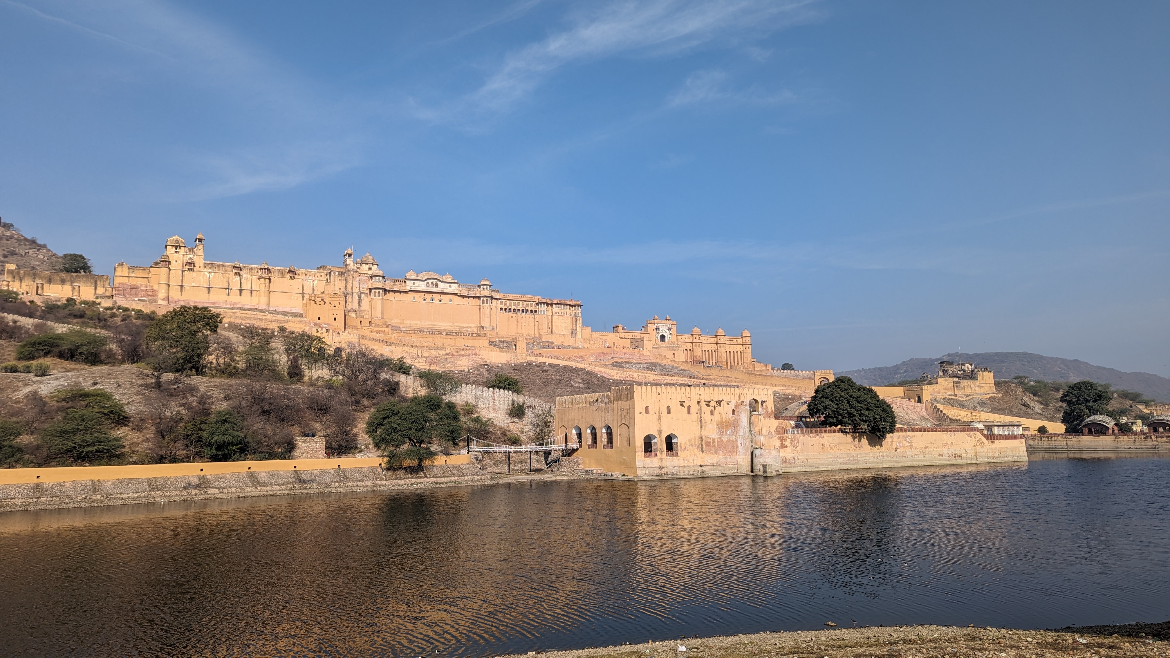 A fort on the banks of a lake