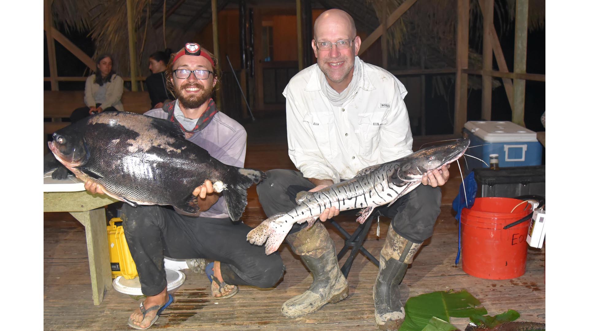 Boily and Lujan show off the day’s catches in the Sabalo Cofán Community.