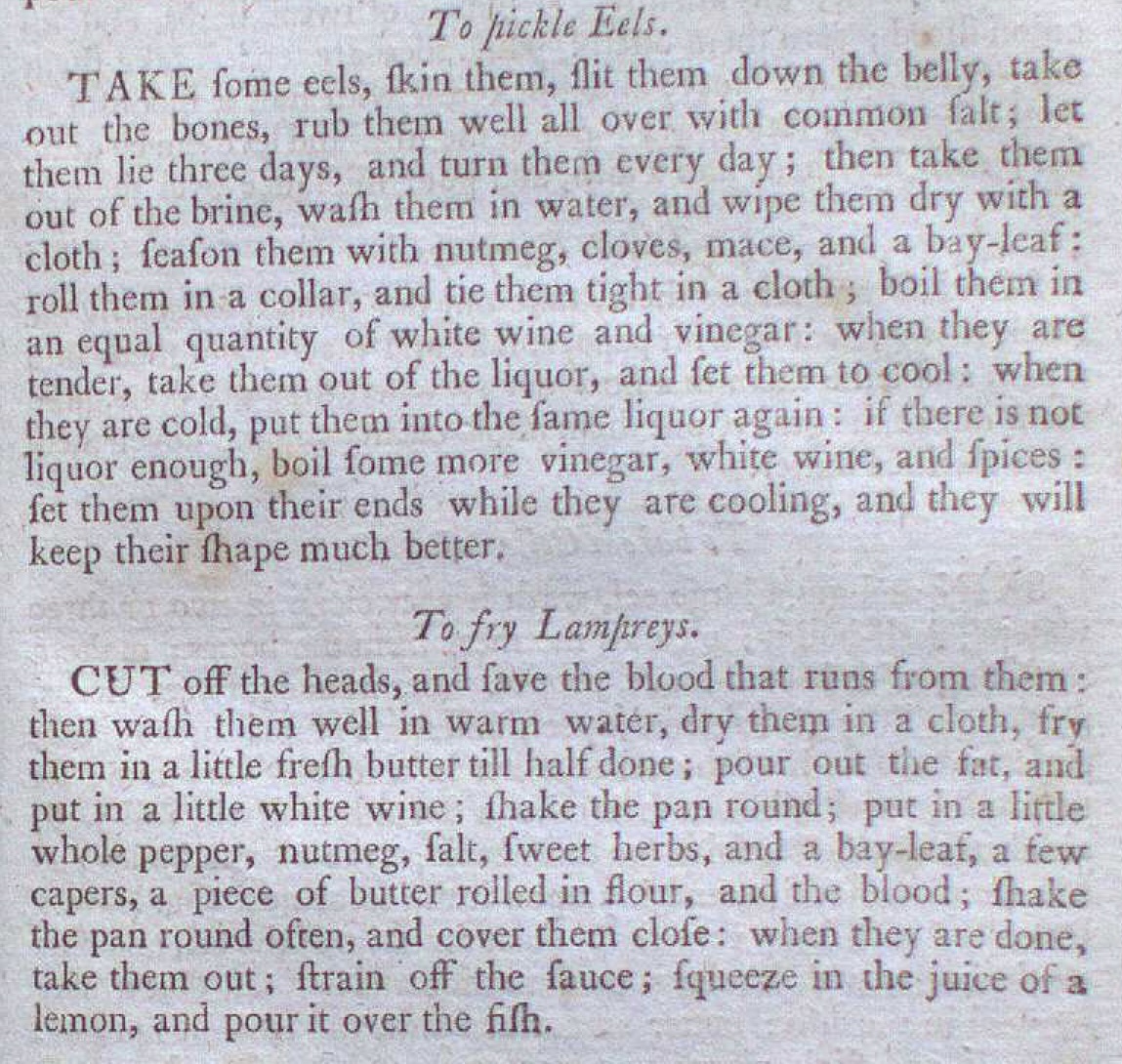 'To Pickle Eels' in The Lady's Assistant, 8th ed, by Mrs. Charlotte Mason. London: 1801