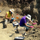 Two University of Toronto undergraduate students digging in the Wendiceratops bonebed. Credit: David Evans