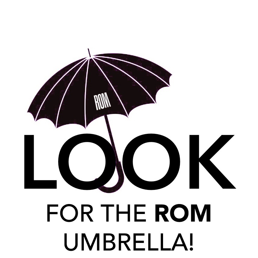 LOOK FOR THE ROM UMBRELLA! with black umbrella graphic above text.