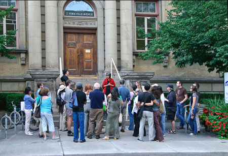 ROMwalks group by the Yorkville Public Library