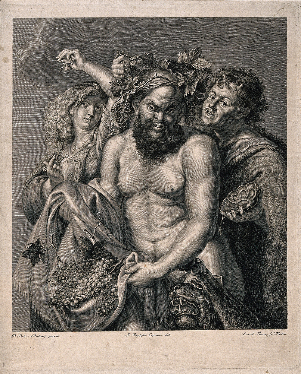 Gravure de Silène, greek-statues-silenus-holding-grapes-crowned-vines.jpg from Conserving History