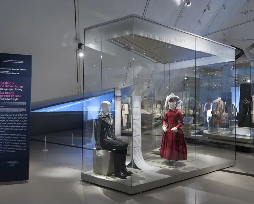 Entrance view of the exhibition Fashion Follows Form
