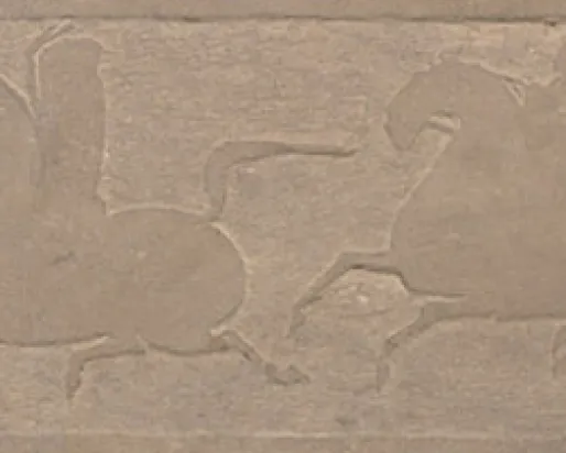 Frieze from the tomb of Zuo Biao, sandstone 110cm long, dated by inscription to 150 AD, Eastern Han dynasty, Mamaozhuang village, China, # 925.25.22.N
