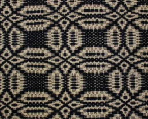 Détail d'une couverture tissée en noir et blanc.
