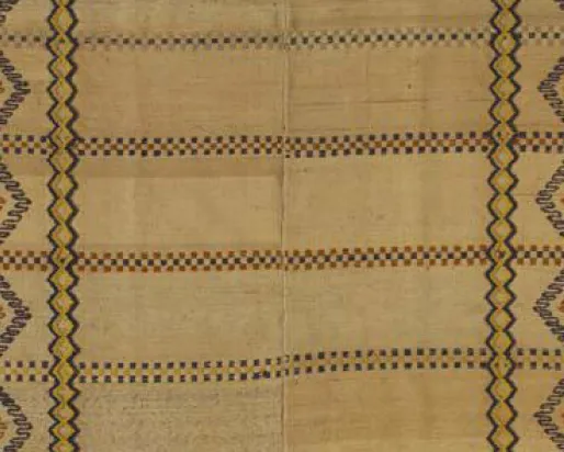 Détail d'une couverture tissée dans des couleurs neutres.
