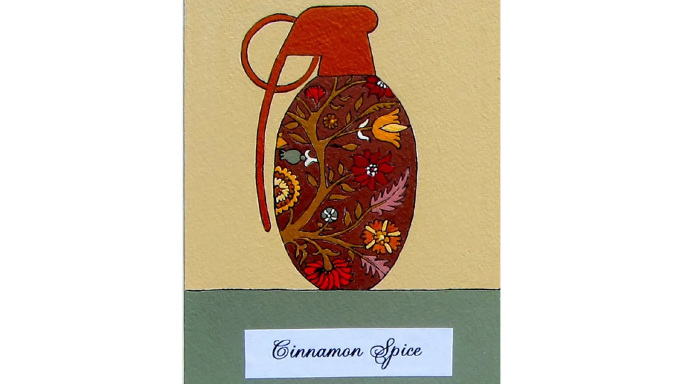 Illustration of a jug container with a red floral pattern.
