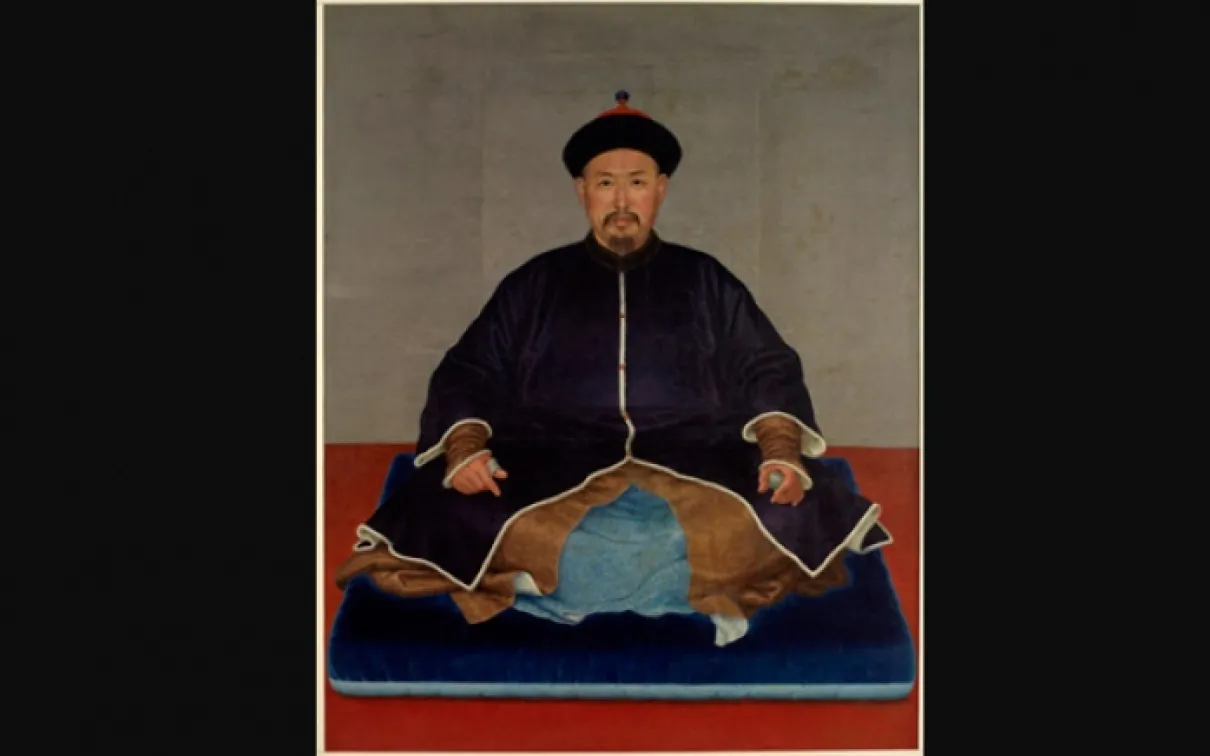 Portrait of a fourth-rank official by an anonymous painter. Oil on paper.