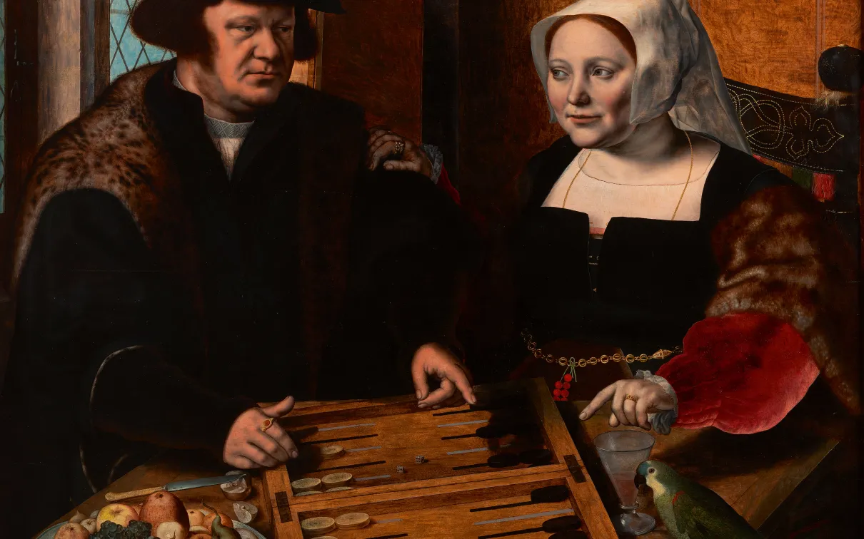 Double portrait d'un mari et d'une femme jouant aux tables