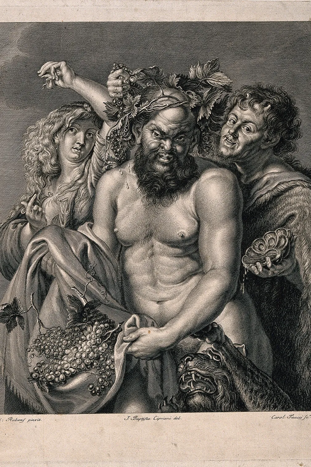 Gravure de Silène, greek-statues-silenus-holding-grapes-crowned-vines.jpg from Conserving History