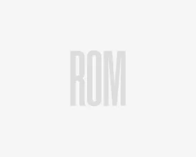 ROM logo with light gray stylized letters on a white background.